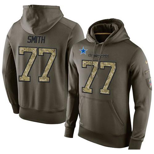 NFL Men's Nike Dallas Cowboys #77 Tyron Smith Stitched Green Olive Salute To Service KO Performance Hoodie - Click Image to Close